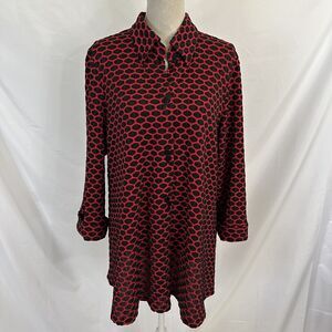 IC By Connie K Swing Jacket Women Red Black Crinkle Stretch Lagenlook Size XL